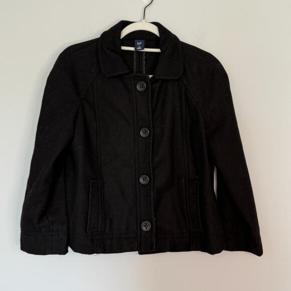 Gap Womens Y2K Wool Blend Coat Size Medium Black Preppy Winter Short Button - Picture 1 of 7
